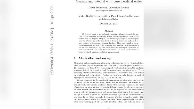 Measure and integral with purely ordinal scales