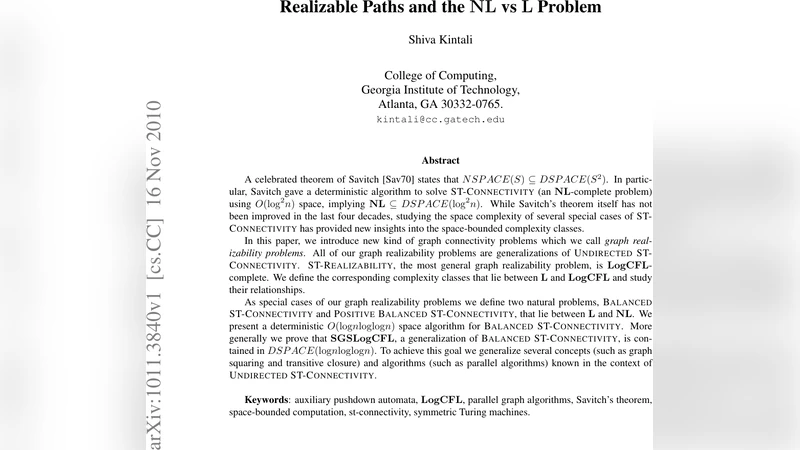 Realizable Paths and the NL vs L Problem