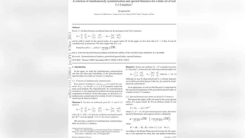 A criterion of simultaneously symmetrization and spectral finiteness for   a finite set of real 2-by-2 matrices