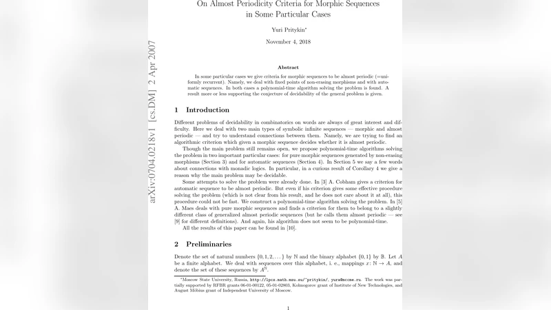 On Almost Periodicity Criteria for Morphic Sequences in Some Particular   Cases