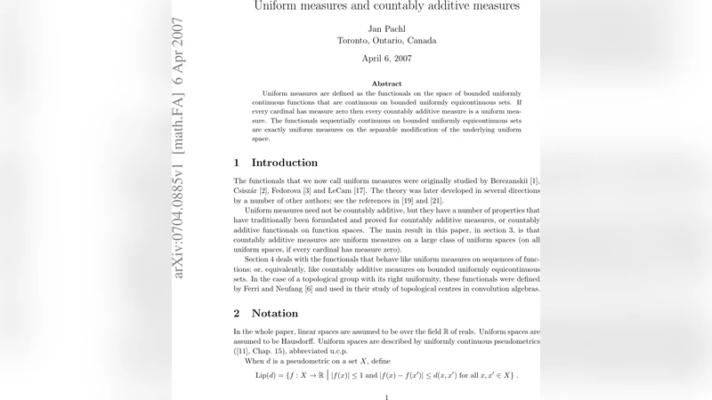 Uniform measures and countably additive measures