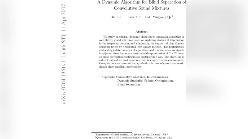 A Dynamic Algorithm for Blind Separation of Convolutive Sound Mixtures