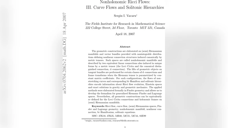 Nonholonomic Ricci Flows: III. Curve Flows and Solitonic Hierarchies