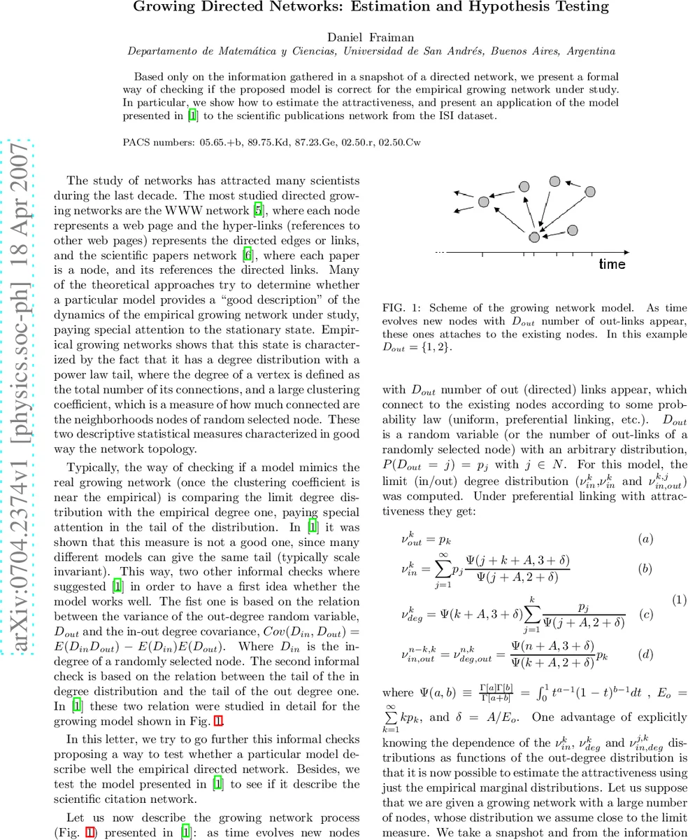 Growing Directed Networks: Estimation and Hypothesis Testing