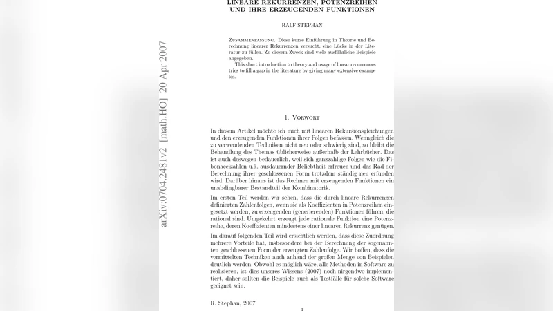 Lineare Rekurrenzen, Potenzreihen und ihre erzeugenden Funktionen