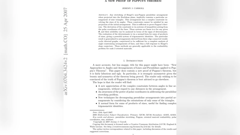 A New Proof of Pappuss Theorem