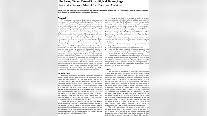 The Long Term Fate of Our Digital Belongings: Toward a Service Model for   Personal Archives