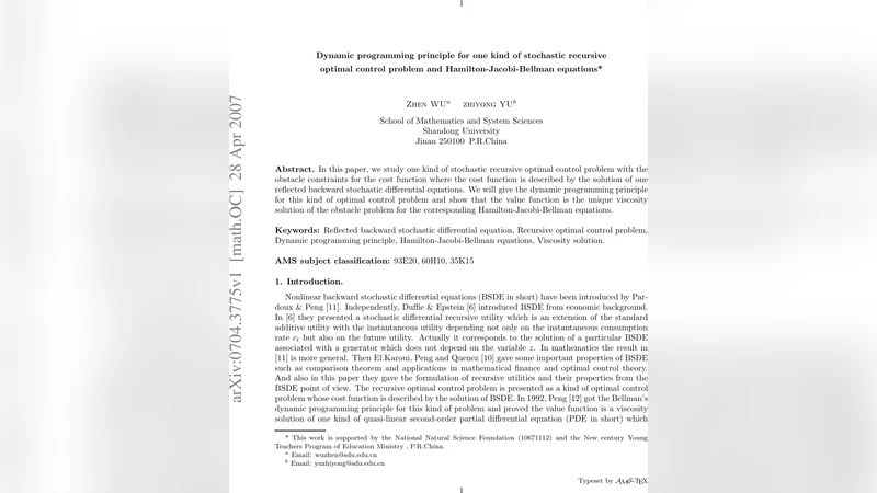 Dynamic programming principle for one kind of stochastic recursive   optimal control problem and Hamilton-Jacobi-Bellman equations