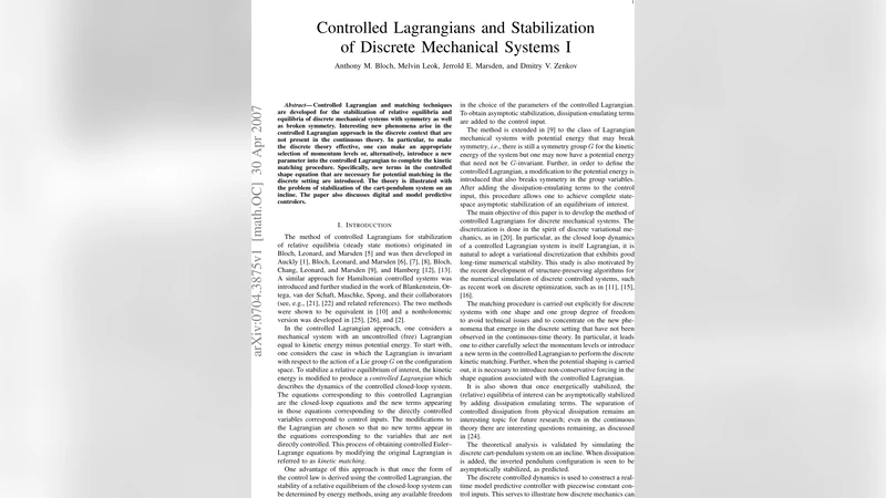 Controlled Lagrangians and Stabilization of Discrete Mechanical Systems   I