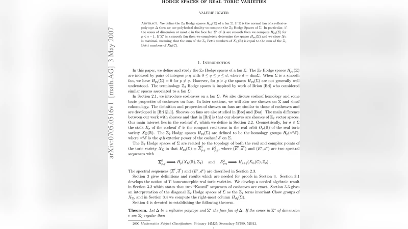 Hodge Spaces for Real Toric Varieties