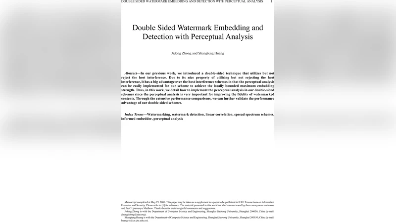 Double Sided Watermark Embedding and Detection with Perceptual Analysis