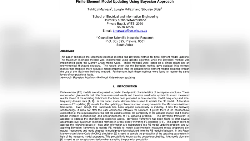 Finite Element Model Updating Using Bayesian Approach