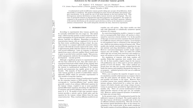 Autowaves in the model of avascular tumour growth