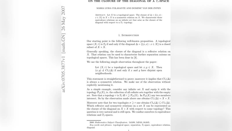 On the closure of the diagonal of a $T_1$-space