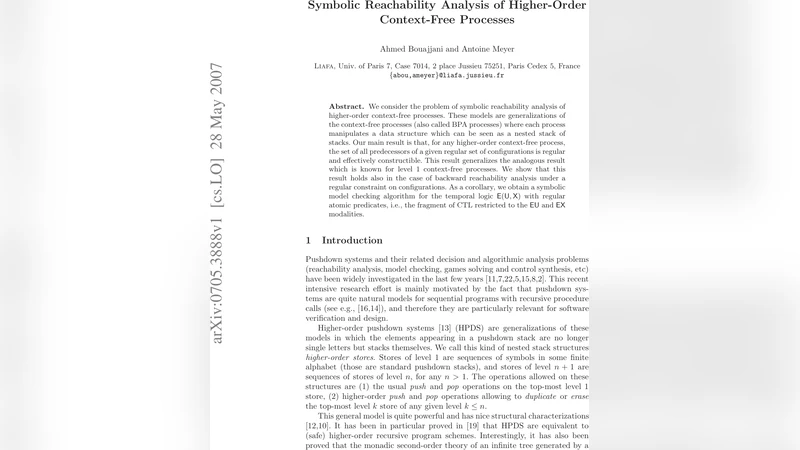 Symbolic Reachability Analysis of Higher-Order Context-Free Processes