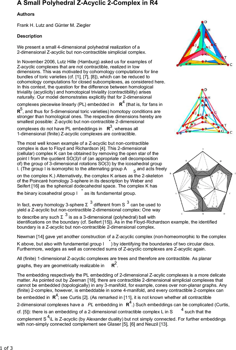 A Small Polyhedral Z-Acyclic 2-Complex in R4