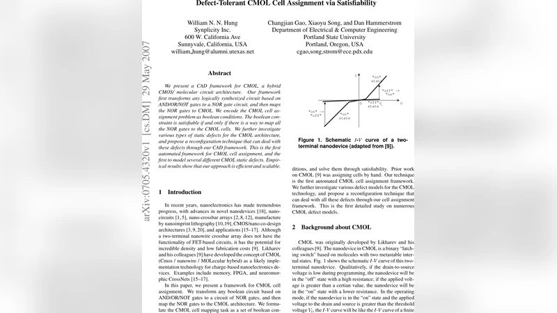 Defect-Tolerant CMOL Cell Assignment via Satisfiability