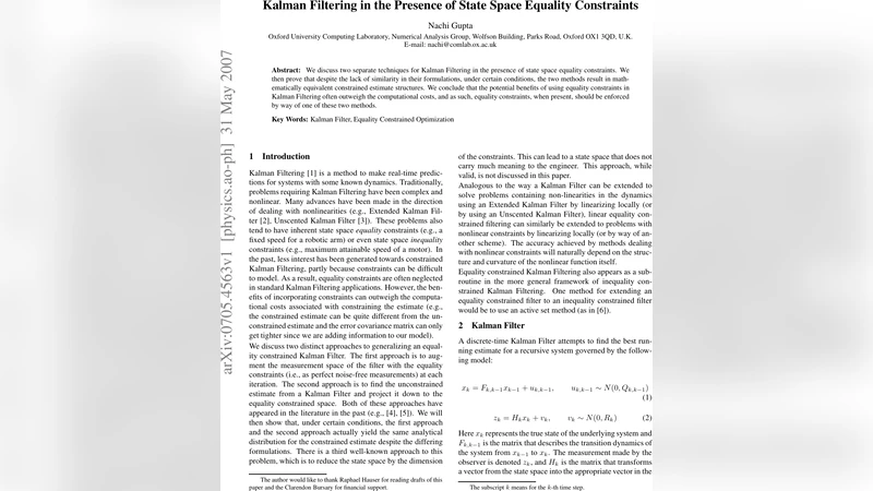 Kalman Filtering in the Presence of State Space Equality Constraints