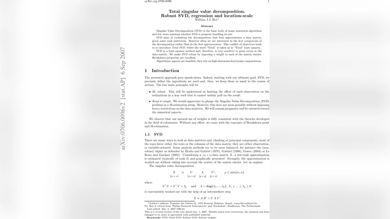 Total singular value decomposition. Robust SVD, regression and   location-scale