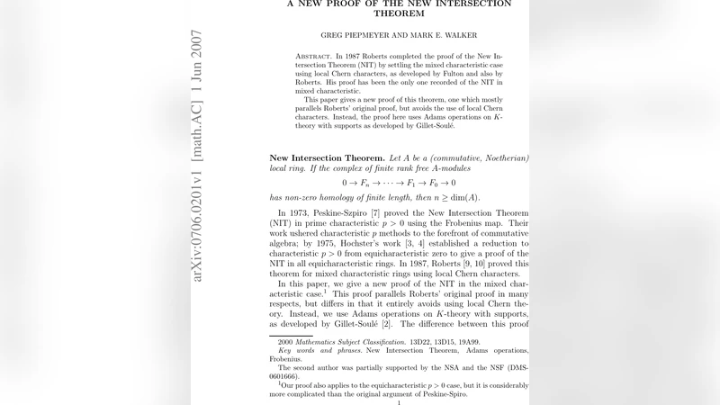 A New Proof of the New Intersection Theorem