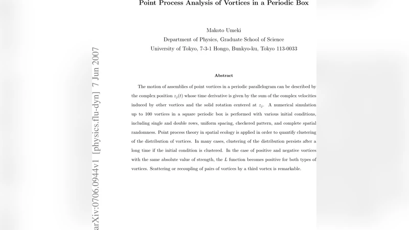 Point Process Analysis of Vortices in a Periodic Box
