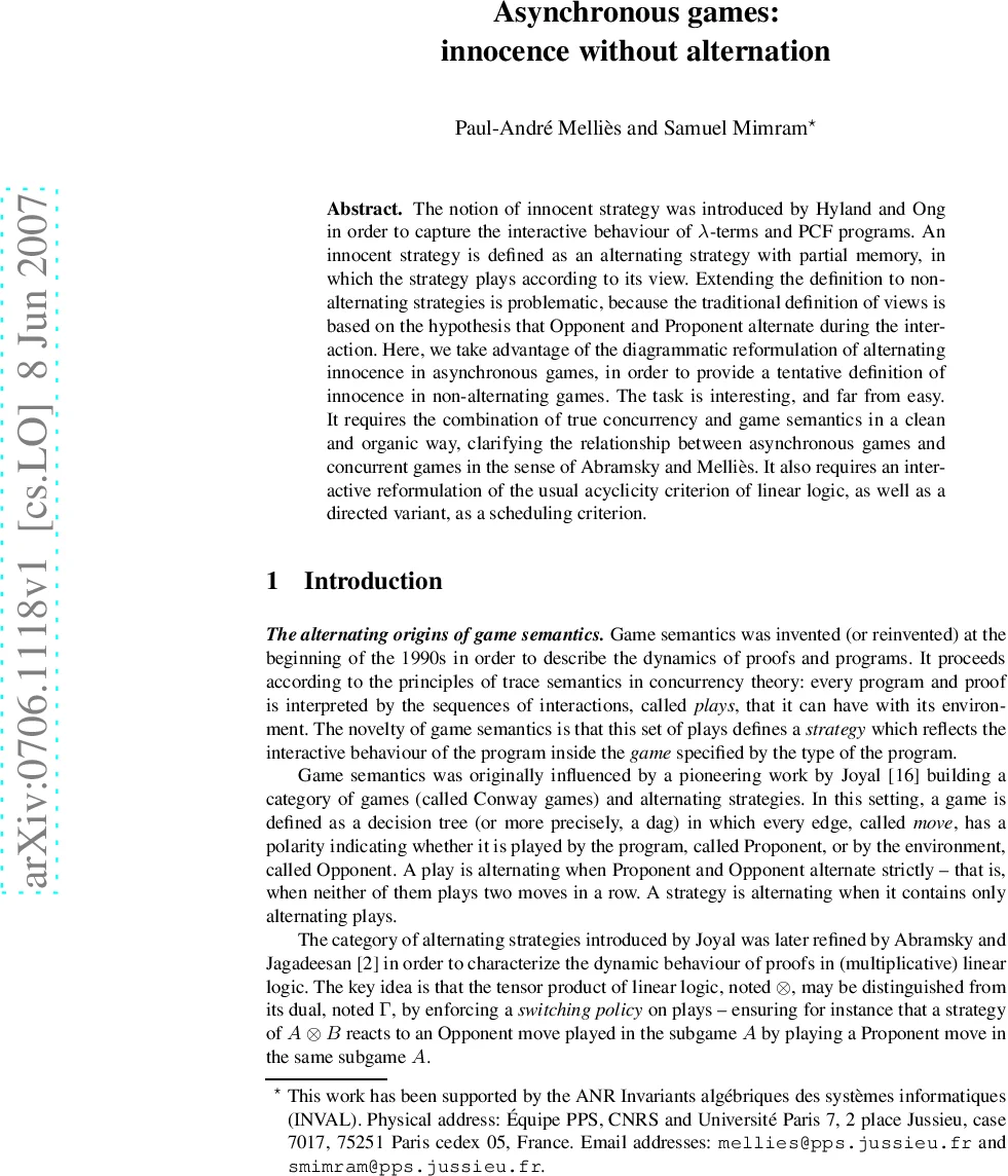 Asynchronous games: innocence without alternation