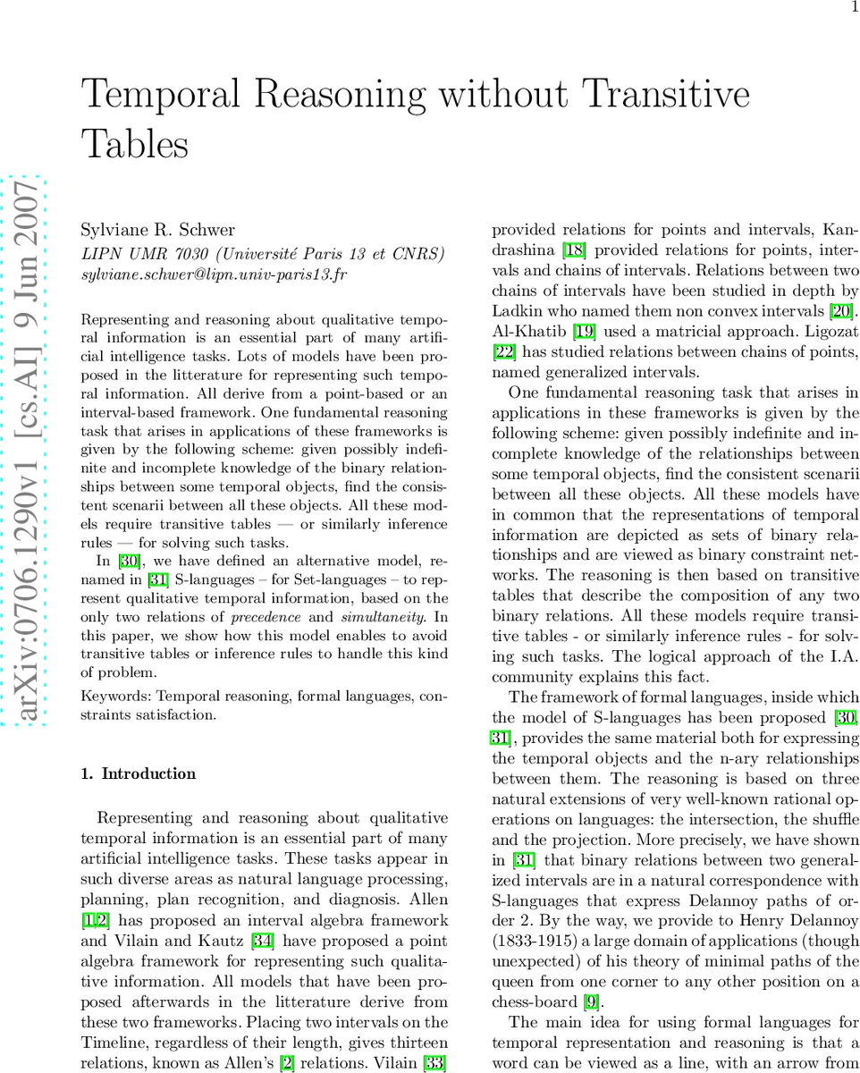 Temporal Reasoning without Transitive Tables