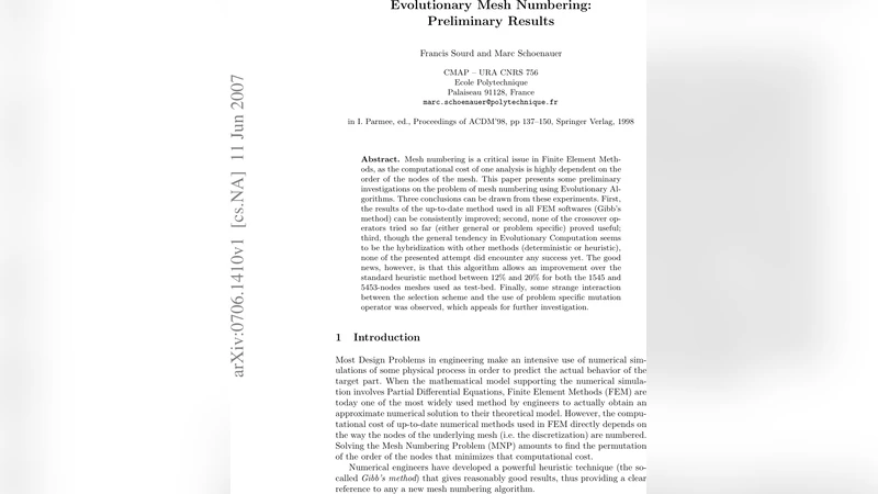 Evolutionary Mesh Numbering: Preliminary Results