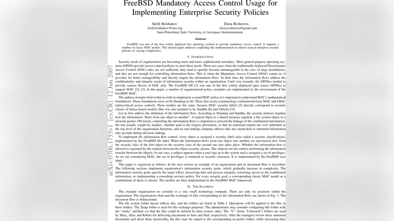 FreeBSD Mandatory Access Control Usage for Implementing Enterprise   Security Policies