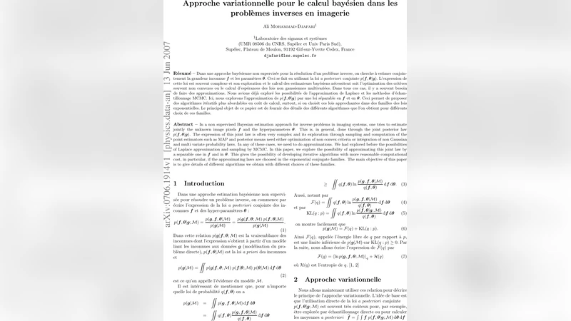 Approche variationnelle pour le calcul bayesien dans les probl`emes   inverses en imagerie