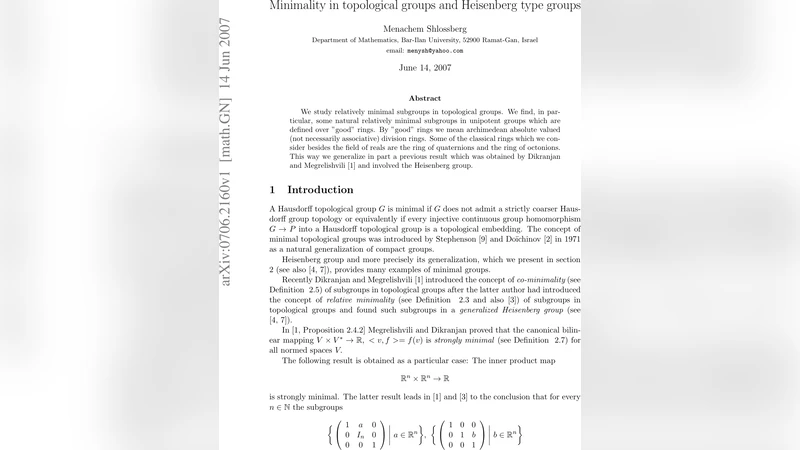 Minimality in topological groups and Heisenberg type groups
