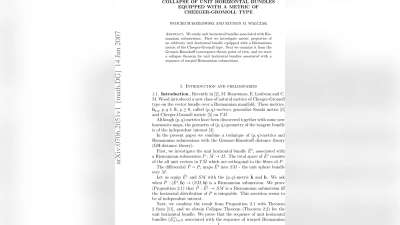 Collapse of unit horizontal bundles equipped with a metric of   Cheeger-Gromoll type