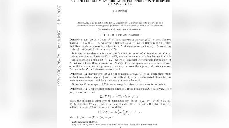 A note for Gromovs distance functions on the space of mm-spaces