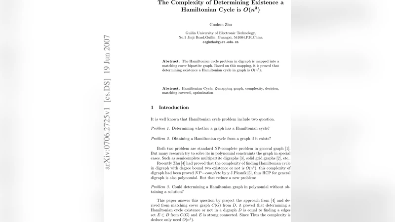 The Complexity of Determining Existence a Hamiltonian Cycle is $O(n^3)$