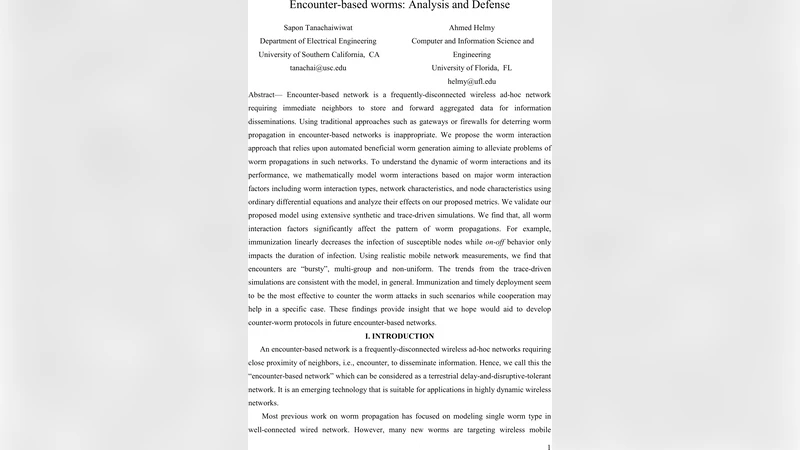 Encounter-based worms: Analysis and Defense