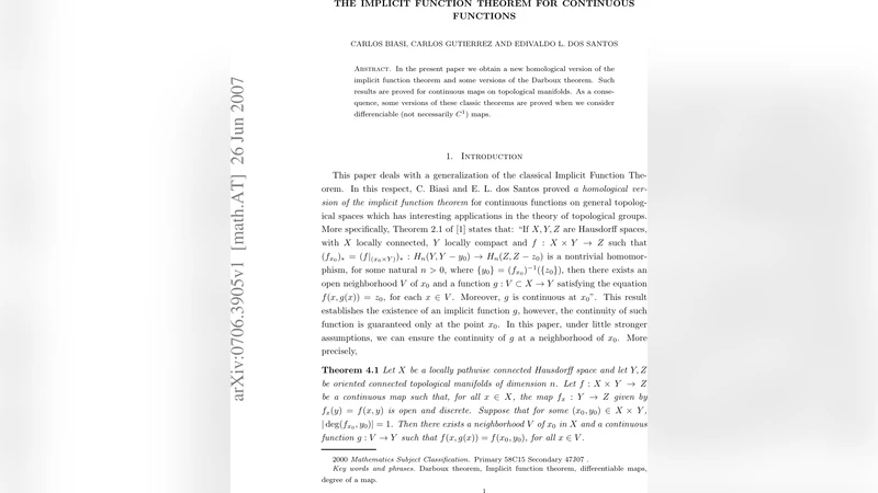The Implicit Function Theorem for continuous functions