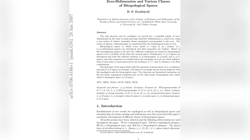 Zero-Bidimension and Various Classes of Bitopological Spaces