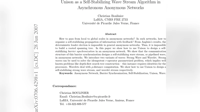 Unison as a Self-Stabilizing Wave Stream Algorithm in Asynchronous   Anonymous Networks