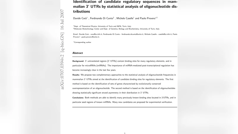Identification of candidate regulatory sequences in mammalian 3 UTRs by   statistical analysis of oligonucleotide distributions