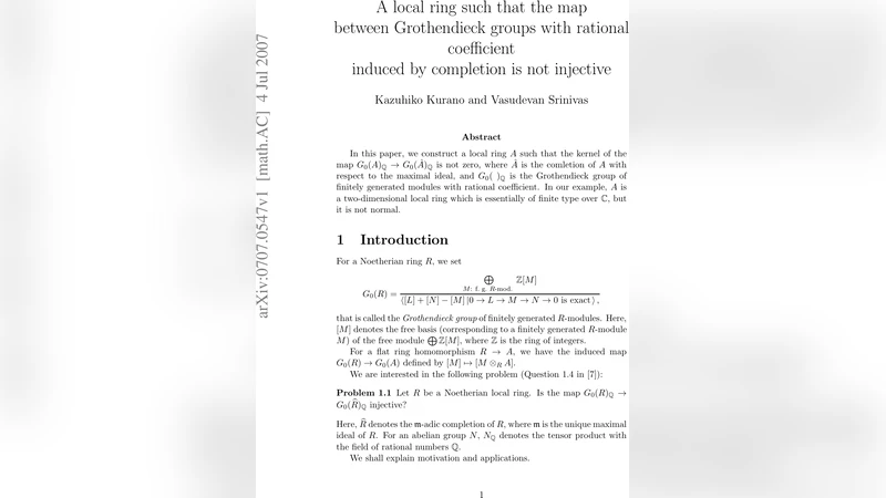 A local ring such that the map between Grothendieck groups with rational   coefficient induced by completion is not injective