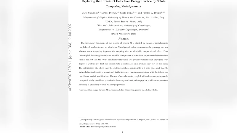 Exploring the Protein G Helix Free Energy Surface by Solute Tempering   Metadynamics