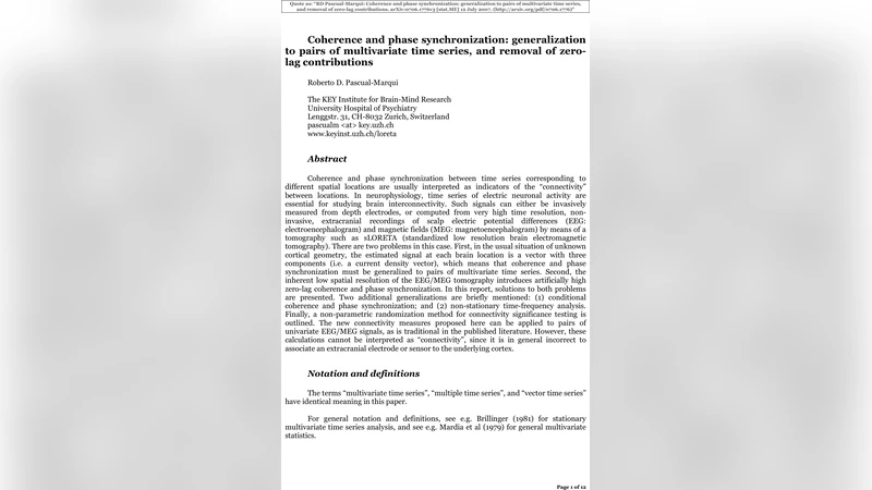 Coherence and phase synchronization: generalization to pairs of   multivariate time series, and removal of zero-lag contributions