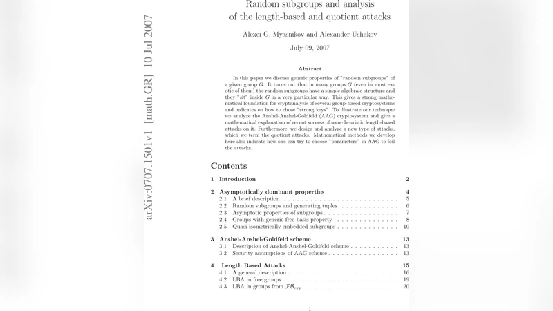 Random subgroups and analysis of the length-based and quotient attacks