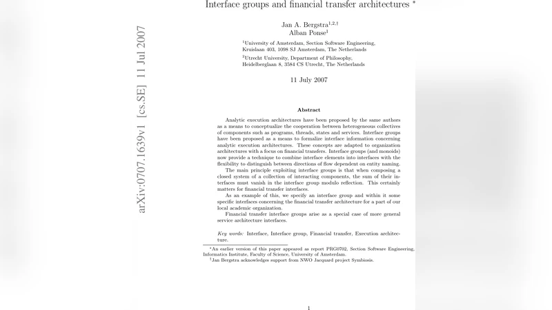 Interface groups and financial transfer architectures