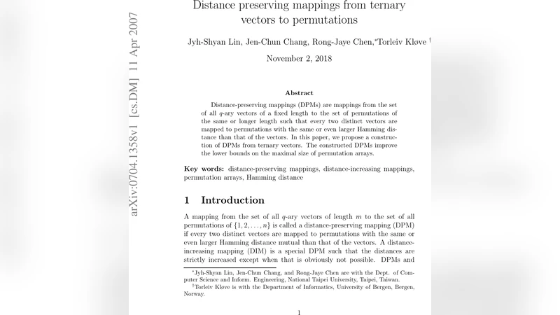 Distance preserving mappings from ternary vectors to permutations