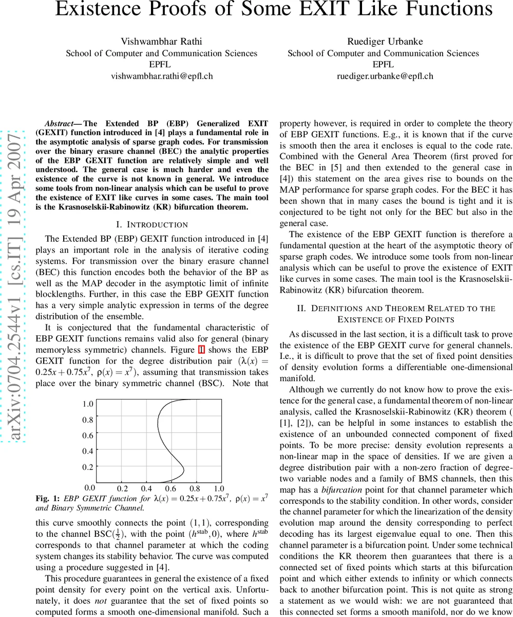 Existence Proofs of Some EXIT Like Functions