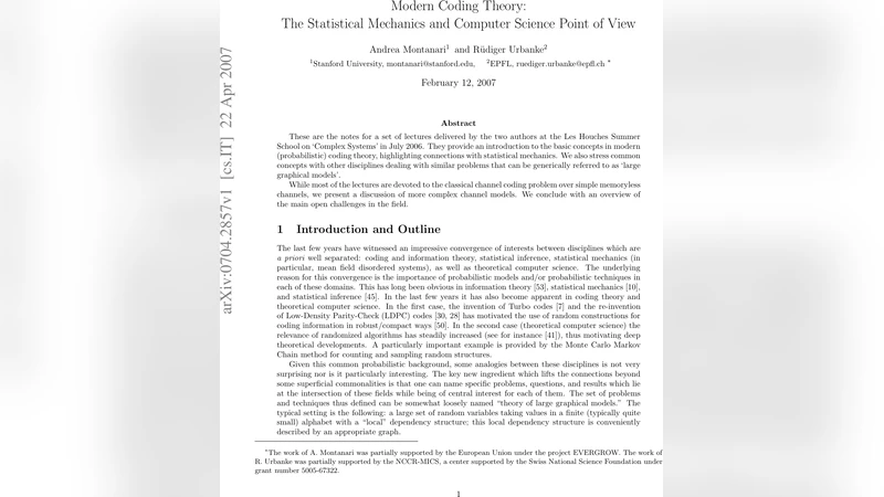 Modern Coding Theory: The Statistical Mechanics and Computer Science   Point of View