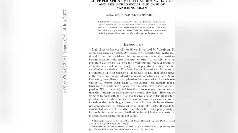 Multiplication of free random variables and the S-transform: the case of   vanishing mean