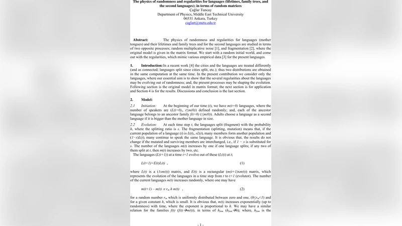 The physics of randomness and regularities for languages (lifetimes,   family trees, and the second languages); in terms of random matrices