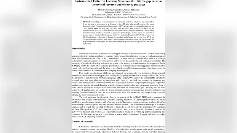 Instrumented Collective Learning Situations (ICLS): the Gap between   Theoretical Research and Observed Practices